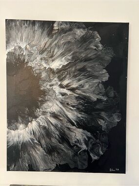Original acrylic painting - Abstract Black and White Fluid Art Canvas 16x20